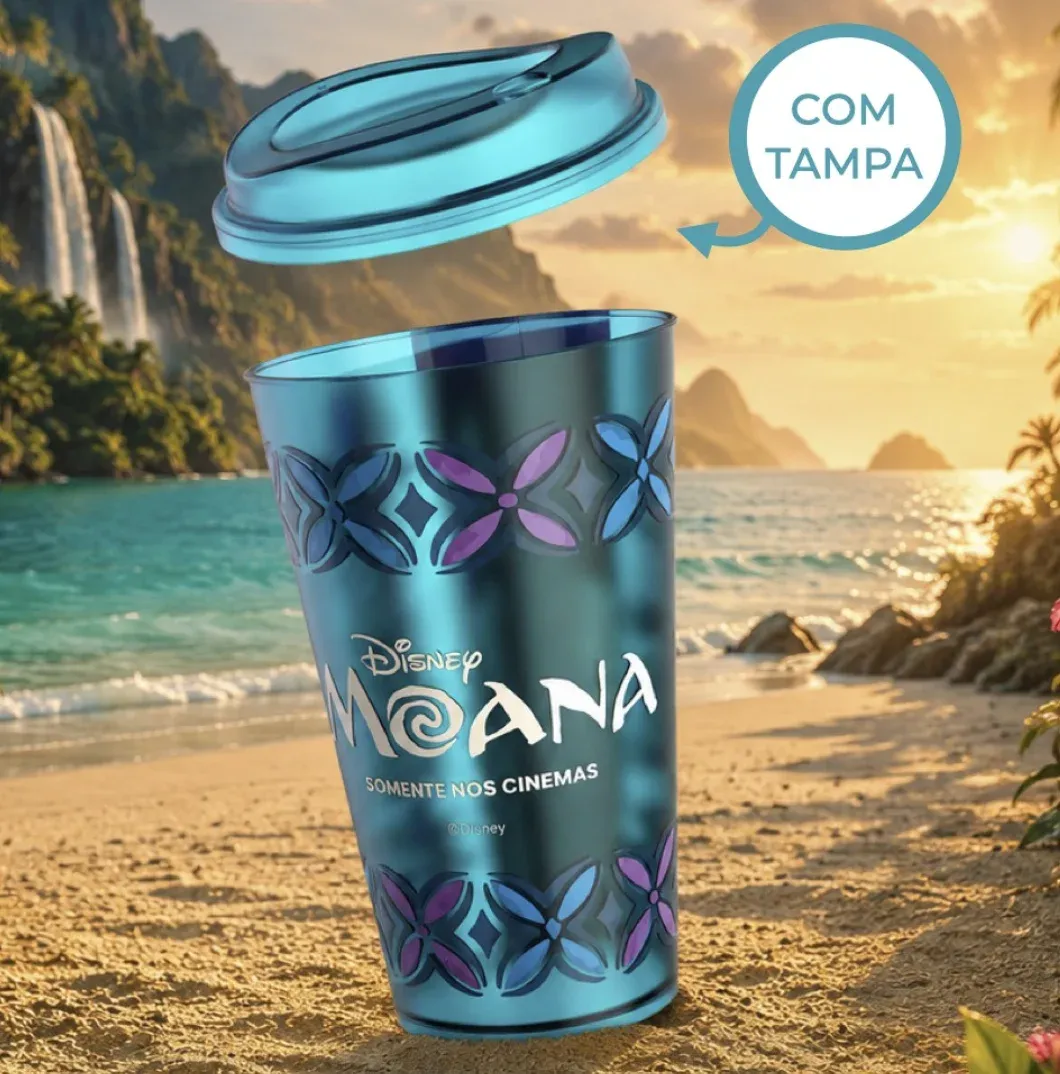 Copo colecionável de Moana com tampa do Cinépolis