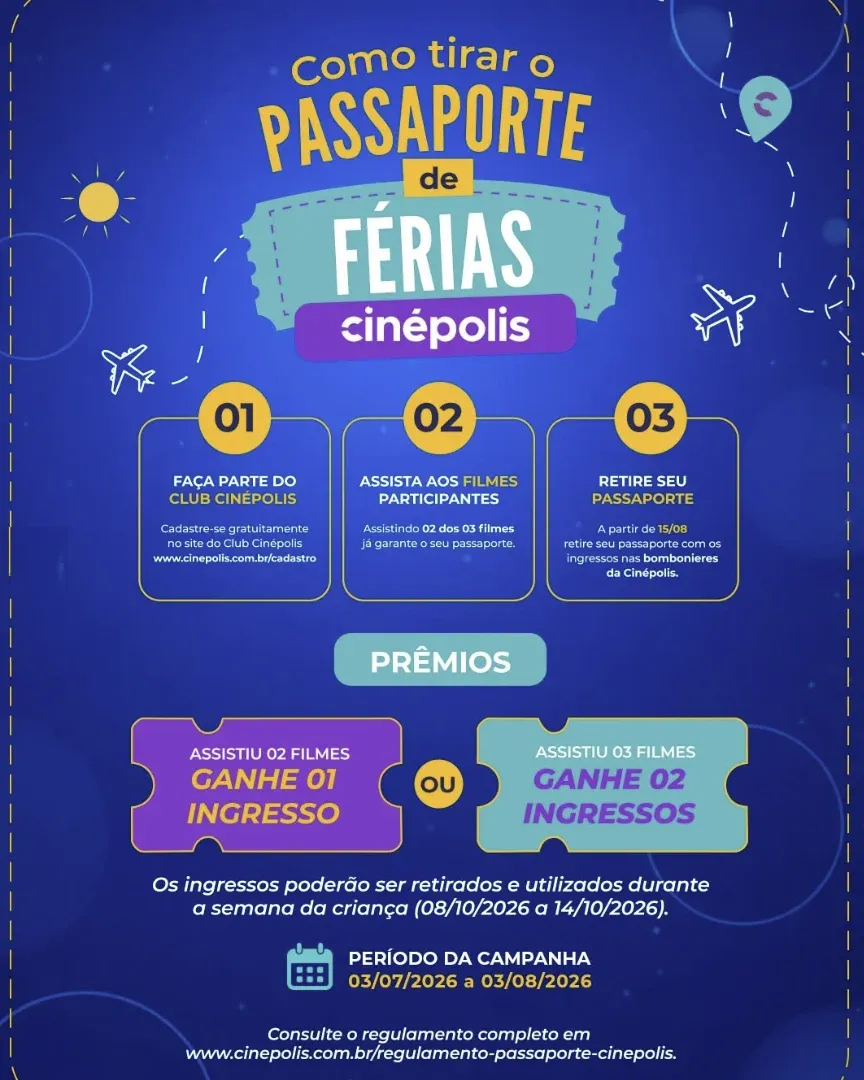 Infográfico com as regras do Passaporte de Férias da Cinépolis