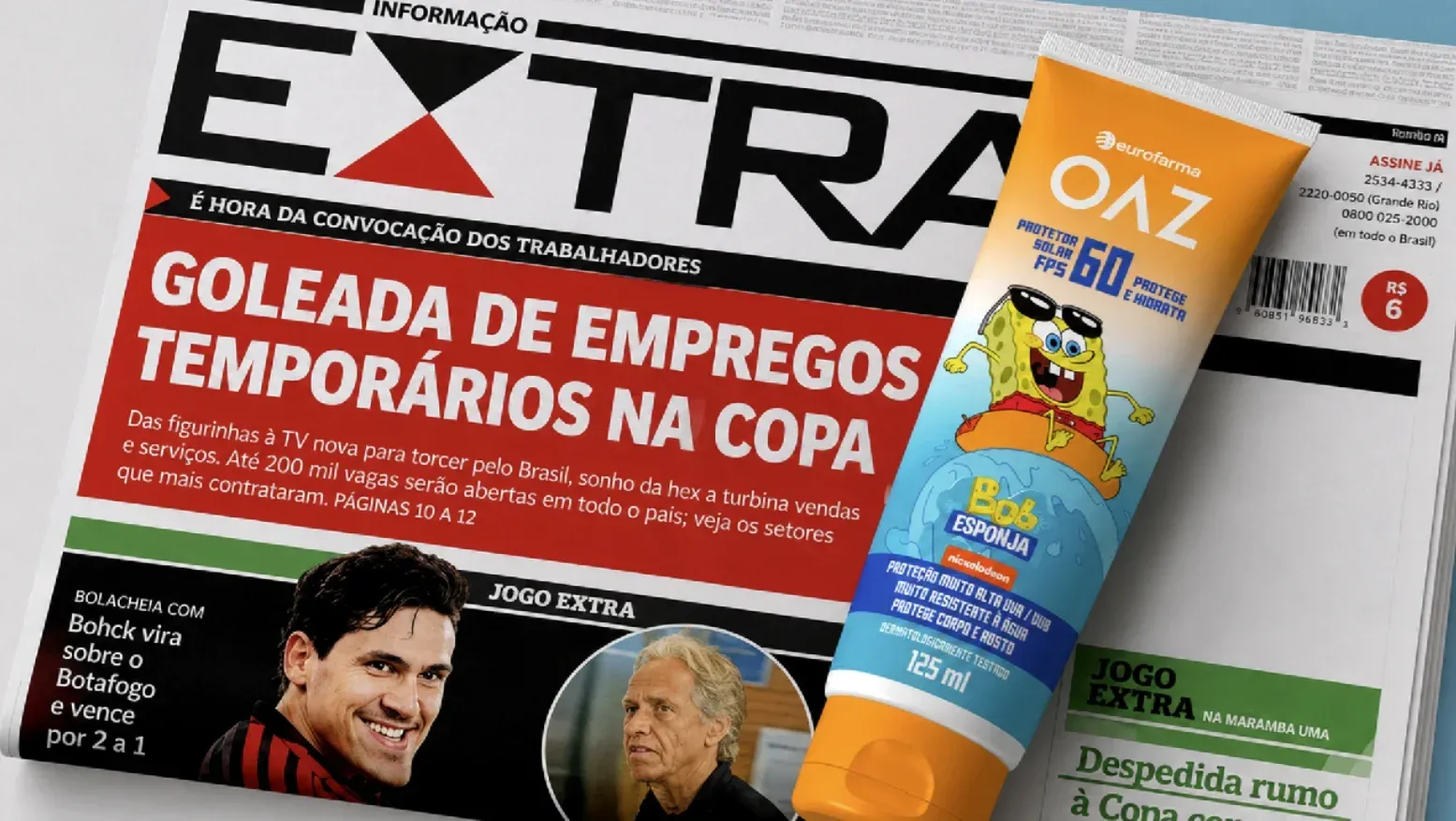 Brinde grátis: Compre e Ganhe Eurofarma: Protetor Solar OAZ do Bob Esponja com o Jornal EXTRA