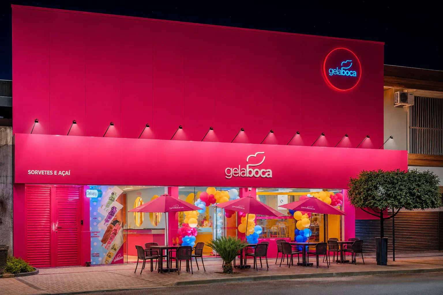Loja da Gela Boca com freezers de picolé e balcão de atendimento