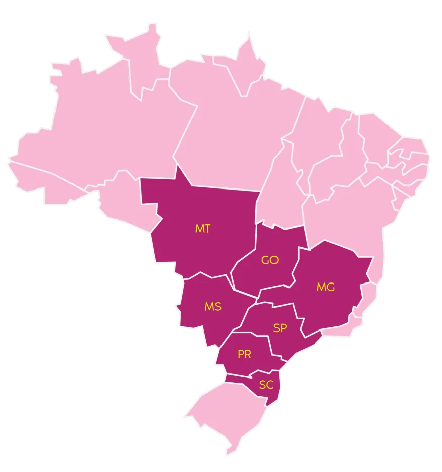 Mapa com os estados onde a Gela Boca tem lojas