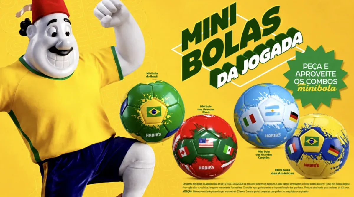 Brinde grátis: Compre e Ganhe Habib's: Mini Bolas da Copa 2026 nos Combos