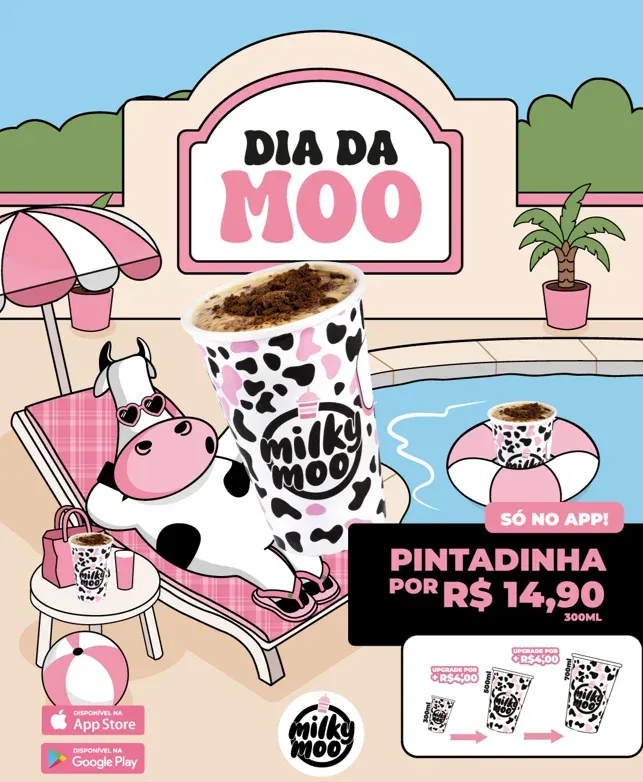 Milk Shake Pintadinha da Milky Moo no Dia da Moo, pedido pelo aplicativo