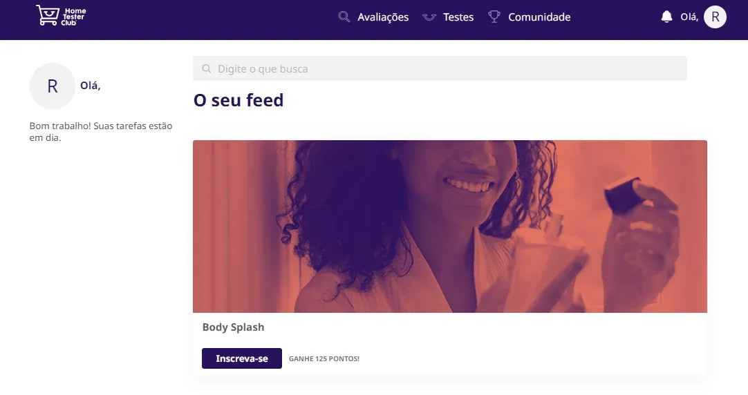 Post de divulgação da campanha de teste do Body Splash da Natura no feed do Home Tester Club