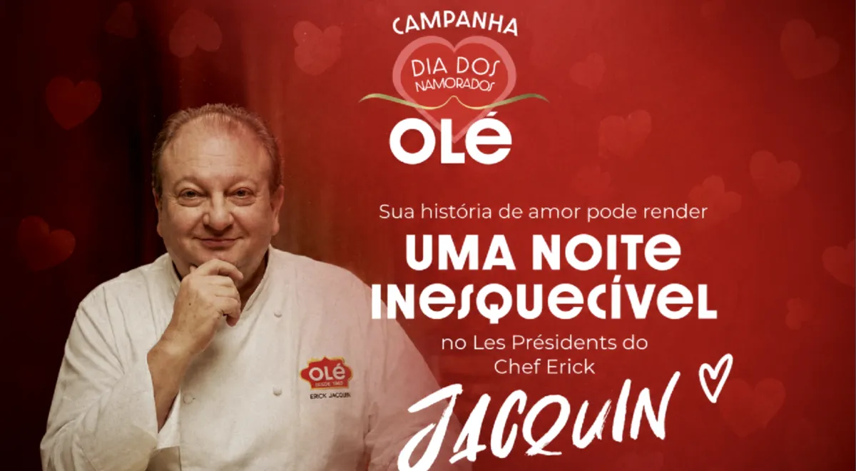 Brinde grátis: Sorteio Olé: Concorra a um Jantar com Erick Jacquin no Dia dos Namorados