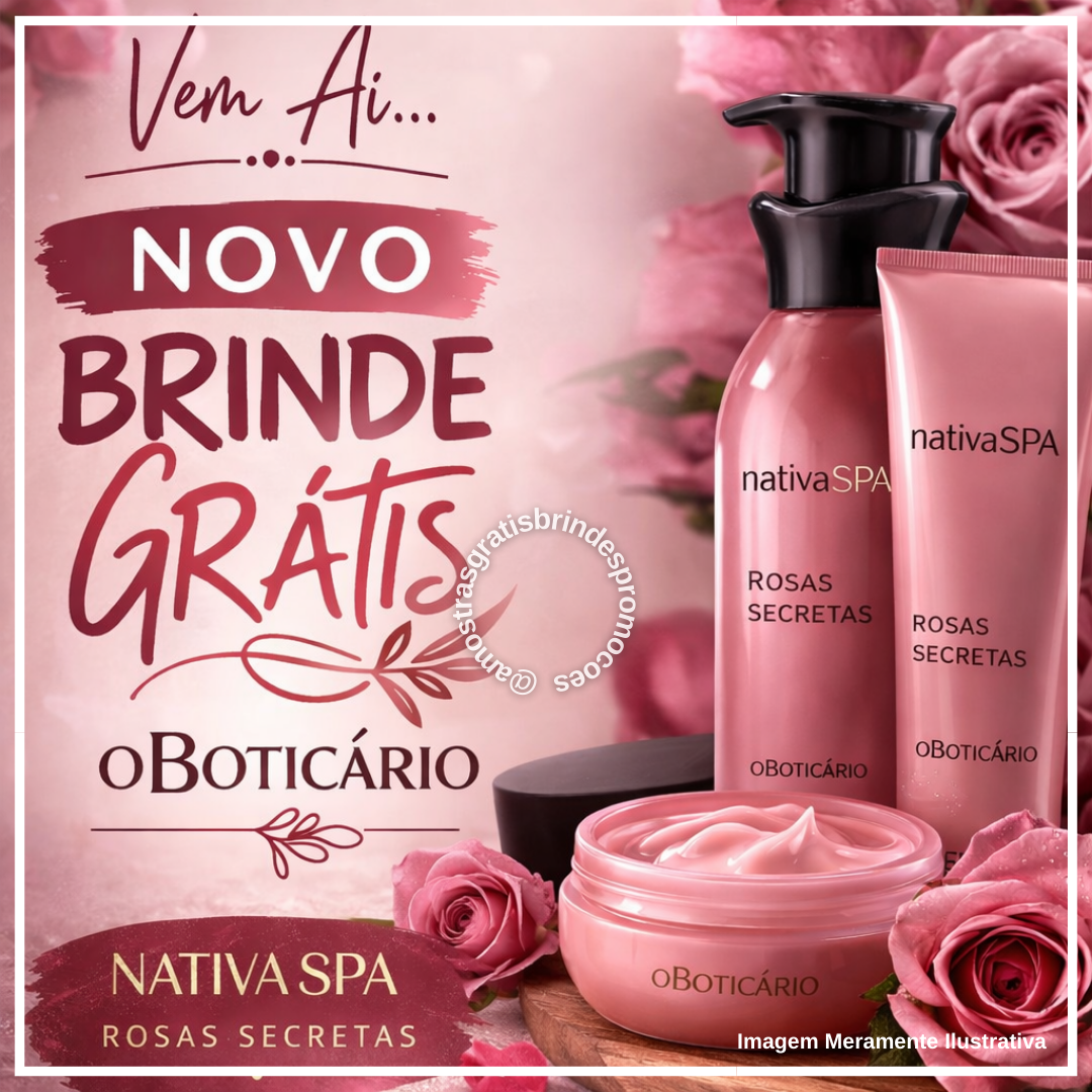 Imagem promocional do brinde O Boticário prepara lançamento da linha Nativa SPA Rosas Secretas e prevê brinde em campanha Beautybox